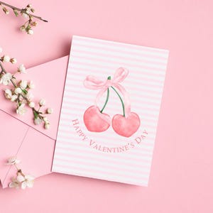 Printable Cherries Valentine&#39;s Day Card, editable message, greeting card template