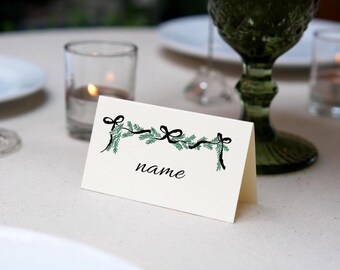 Holly Bow Holiday Place Card: Editable Dinner Party Template (Digital Download)