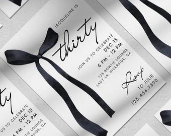 Printable Birthday Bow Invite: Editable Party Template (Digital Download)
