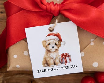 Printable Santa Paws Gift Tags, Editable gift tag, puppy themed digital template