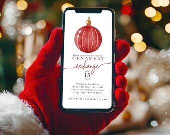 Digital Ornament Exchange Party Invite: Editable Holiday Template