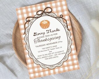 Printable Thanksgiving Dinner Party Invite with Menu: Editable Holiday Template (Digital Download)