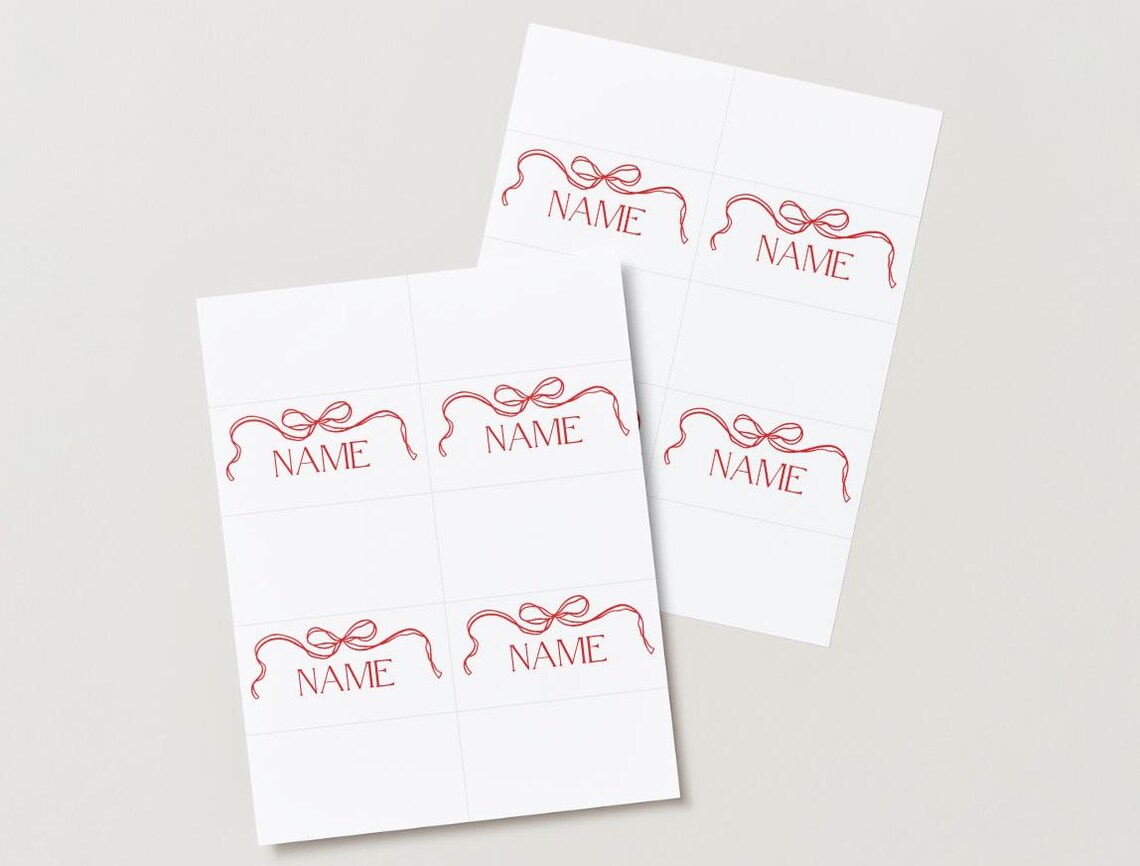 Printable Red Bow Name/place Cards, Editable Party Tags Etsy