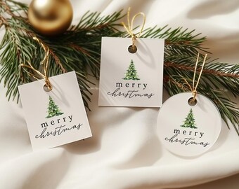Printable Gift Tags, Editable gift tag, digital template, merry Christmas tree and Holiday Bow