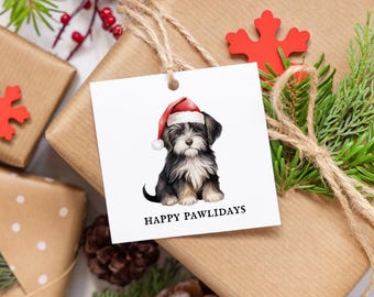 Printable Santa Paws Gift Tags, Editable gift tag, puppy themed digital template