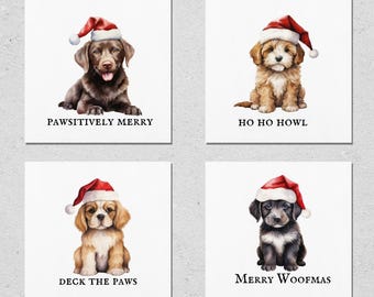 Printable Santa Paws Gift Tags, Editable gift tag, puppy themed digital template