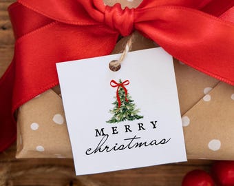Red Bow Christmas Tree Gift Tags, Editable Template (Digital Download)