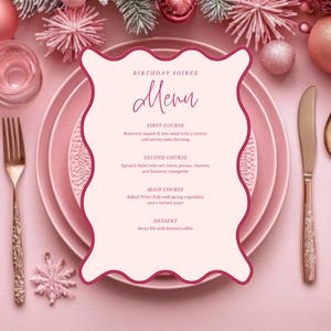 Cartão de menu Scalloped para impressão, cartão de menu editável, modelo digital de menu Scalloped Frame