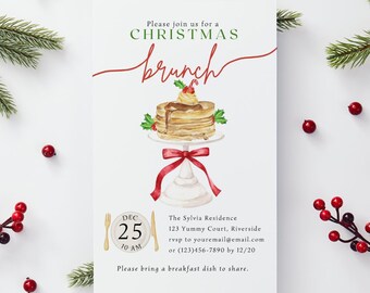 Printable Christmas Brunch Party Invitation: Editable Holiday Template (Digital Download)