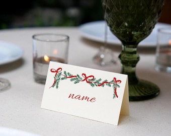 Printable Holly Place Cards: Editable Holiday Dinner Template (Digital Download)