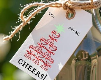 Printable Bottle Cheers Tags, Editable Wine gift tag, digital template