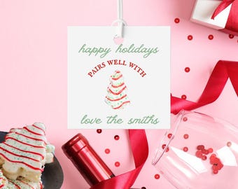 Printable Pairs Well Tree Cake Gift Tags, Editable Wine gift tag, digital template