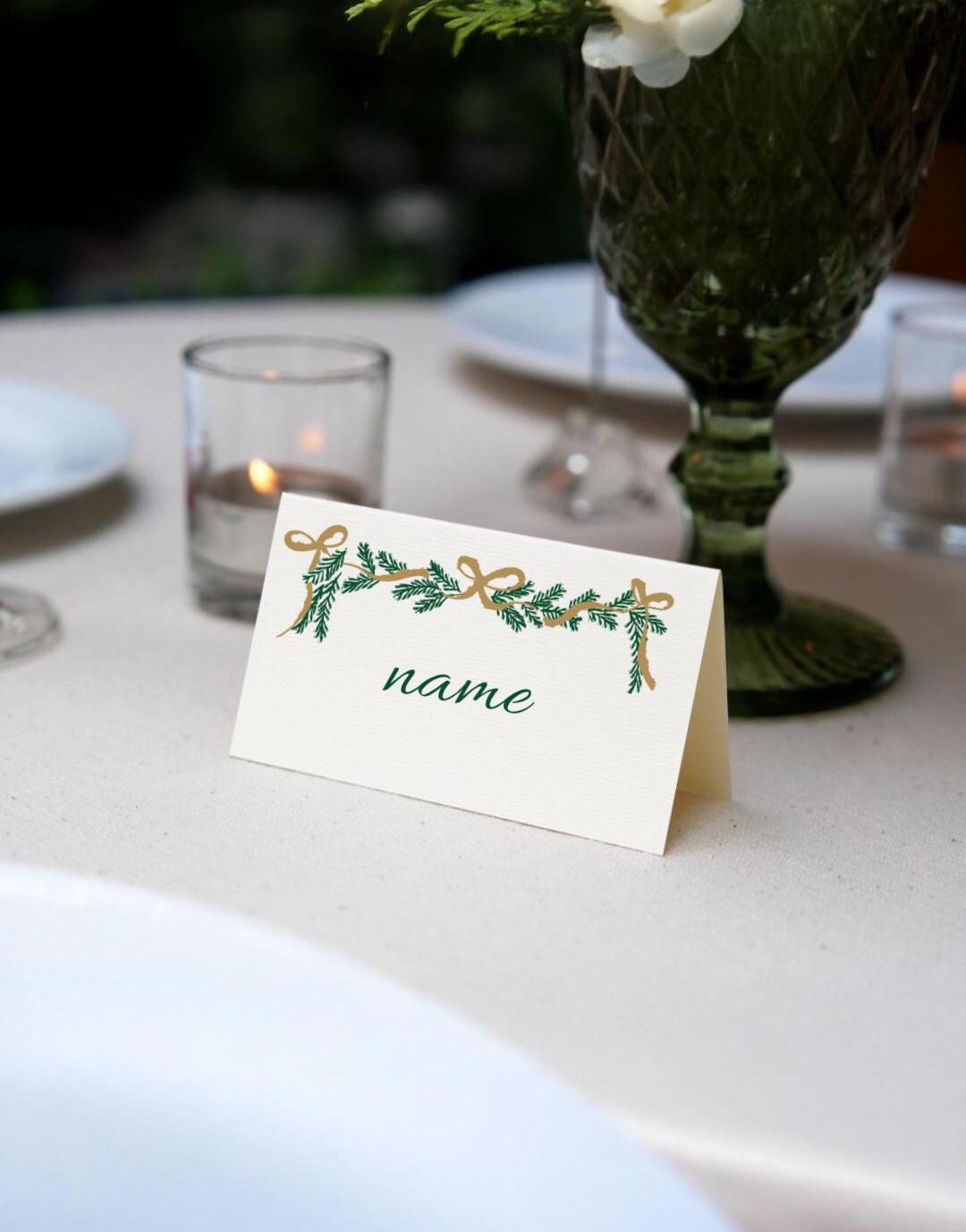 Printable Holly Gold Bow Holiday Place/name Card, Editable Name Card ...