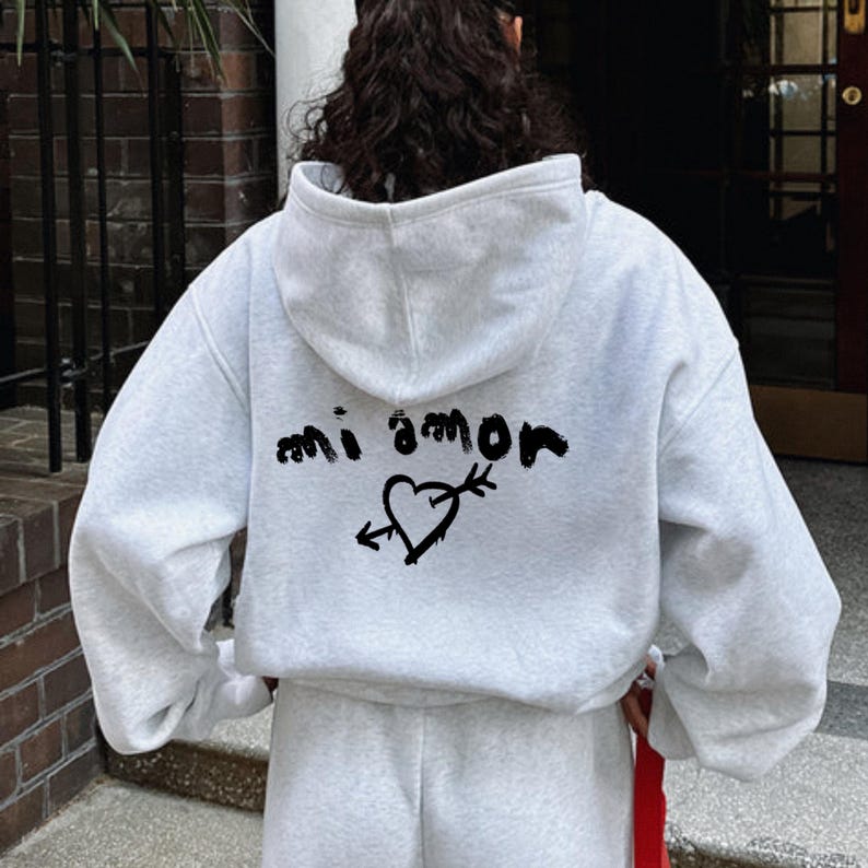 Mi Amor Hoodie, Romantisches Design, Spanischer Hoodie, Romantischer Hoodie, Sweathirt, Gemütlicher Hoodie White