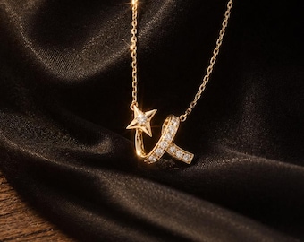 Starburst Halskette Gold, 3D Pave Diamant CZ Shooting Star Anhänger, Celestial Make a Wish Halskette, Zierliche Frühling 2026 Geschenk für Sie
