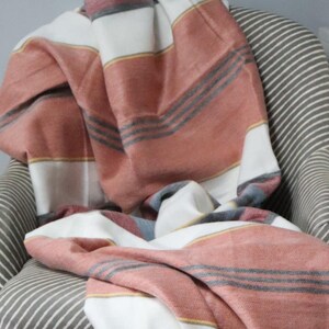 Striped Alpaca Wool Throw Blanket: Orange, White & Blue