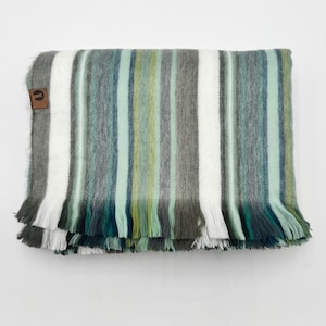 Forest Mist Alpaca Scarf – Handwoven Striped Shaw