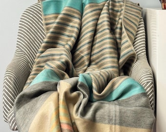 Handwoven Alpaca Blend Throw Blanket – Teal Sand Stripe, Ecuador Artisan Home Accent