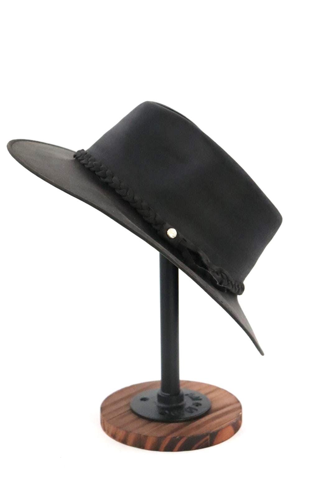 Handmade Black Leather Fedora Hat – Western-inspired Wide  display picture 1