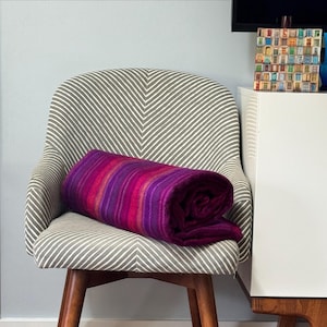 Luxury Handwoven Alpaca Blend Blanket Striped Deep Purple and Rich Magentas Blanket - Warm & Lightweight Throw