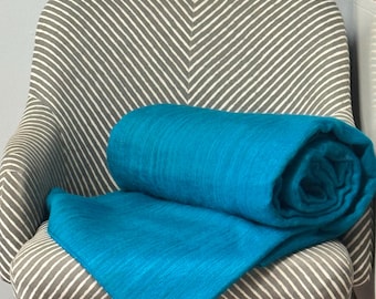 Luxuriöse handgewebte Alpaka-Mischdecke Lagoon Teal Decke - Warme und leichte Decke
