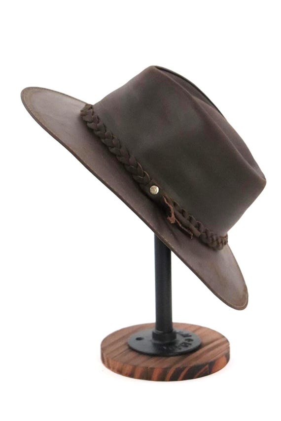 Handmade Brown Leather Fedora Hat – Western-inspired With  display picture 3