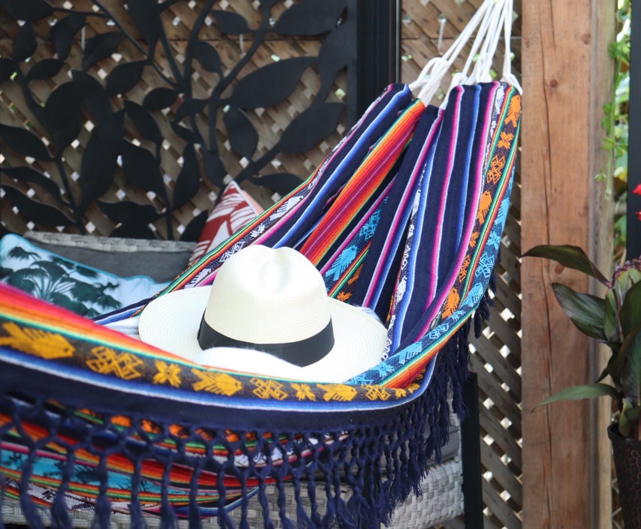 Hamac Mexicain Double En Coton – Couleurs Aztèques – Neuf