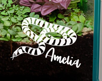 Custom sticker Kingsnake Milksnake, gepersonaliseerde slang naamplaatje, vinyl sticker, cadeau voor reptiel eigenaar, custom tank decor, dierenliefhebber auto sticker