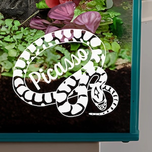 Decalque personalizado de cobra de milho, etiqueta de nome de cobra personalizada, adesivo de vinil, presente para dono de réptil, decoração de tanque personalizada, decalque de carro para amantes de animais de estimação