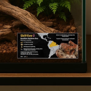 Personalisiertes brasilianisches Regenbogen Boa Species Label, benutzerdefinierter Name laminierte Schlangeninformationen für Gehege, Vivarium, Terrarium, Reptiliendekor