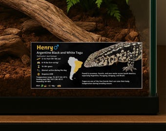 Gepersonaliseerde Tegu Lizard-behuizingslabel: gelamineerd vivarium-informatiedecor