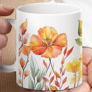 Colorful Floral Mug, Botanical Illustration Mug, Watercolor Flower Mug, Nature Inspired Mug, Spring Gift Mug, Coffee Tea Mug