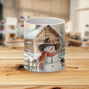 Christmas Snowman Mug Winter Wonderland Scene Holiday Coffee Cup Christmas Gift Hot Cocoa Mug Cozy Winter Mug