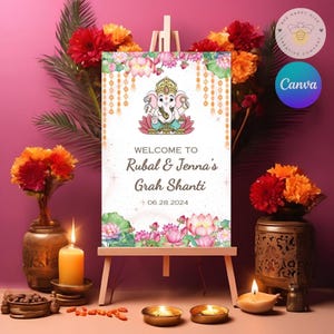 Bord Indiase hindoe-huwelijk, Grah Shanti-welkomstbord, Housewarming-welkomstbord, Ganesh-welkomstbord, Annaprashan, Ganesh Puja-bord