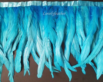 Coque feather fringe turquoise irridescent color 2 yards trim