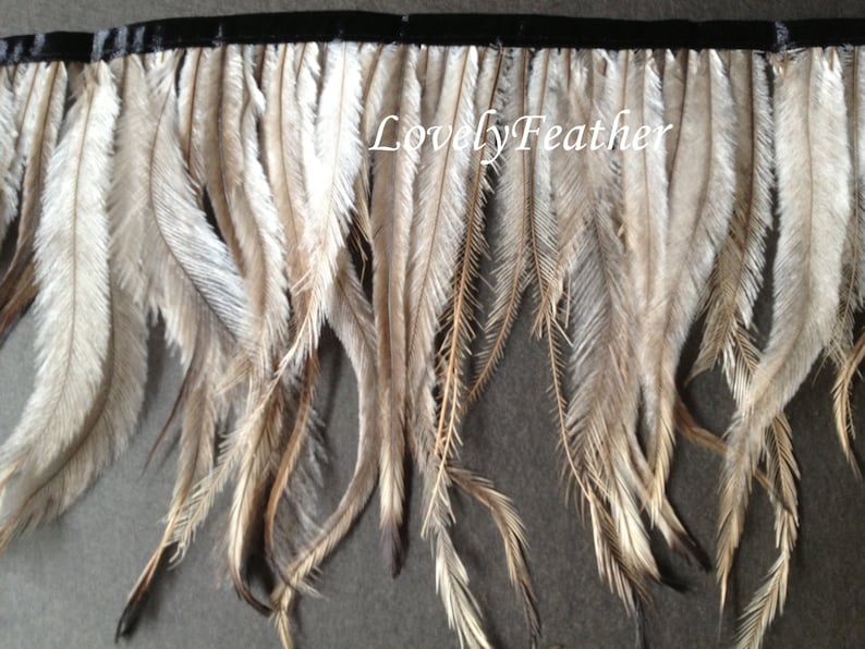 EMU feather fringe of natural color 2 yards trim | Etsy