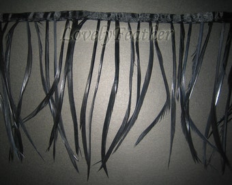 Goose biot feather fringe black color 2 yards trim