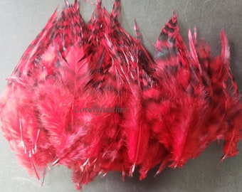 100 Pcs red chinchila saddle hackle feathers for crafts