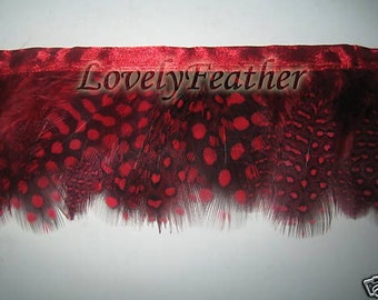 Guineafowl feather fringe red color 10 yards trim