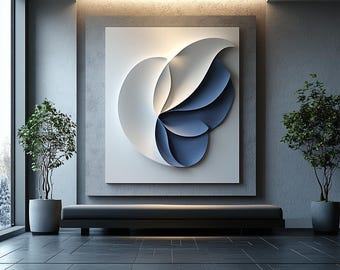 Set of 2 Blue and White Hanging Sculptures - Modern Wall Art Decor, 12.5