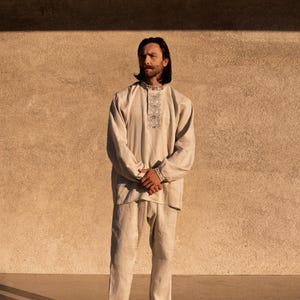 Men&#39;s Wide-Leg Linen Pants, Traditional Ukrainian Boho Trousers, Ethnic Formal Wear, Historical Clothing, Unique Gift for Him from Ukraine