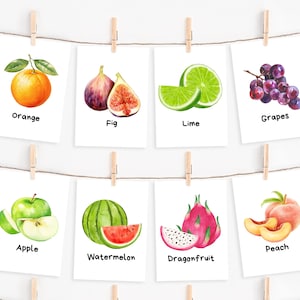 36 Fruits Healthy Foods-kaarten voor kinderen | Montessori-flitskaarten leren | Afdrukbare thuisschoolactiviteit | Educatieve klasinrichting