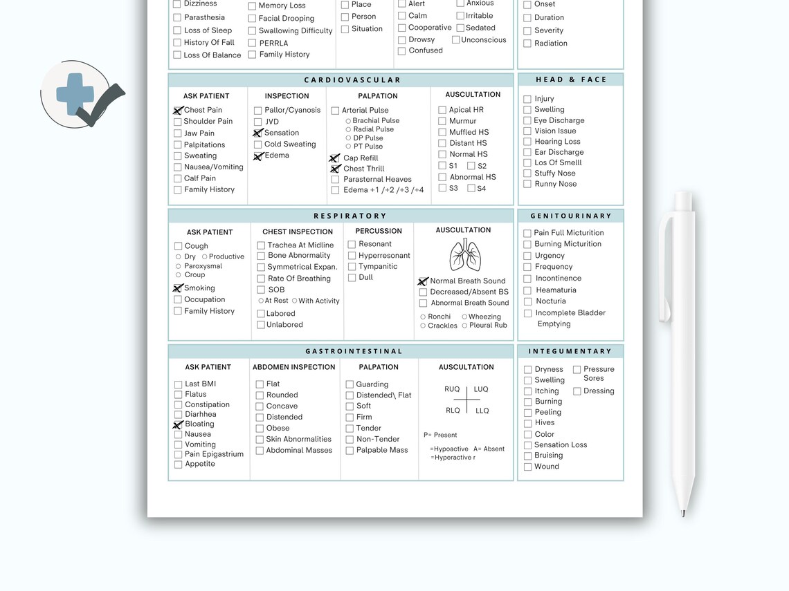 Nursing Assessment Template | Head to Toe Checklist (PDF) - Etsy