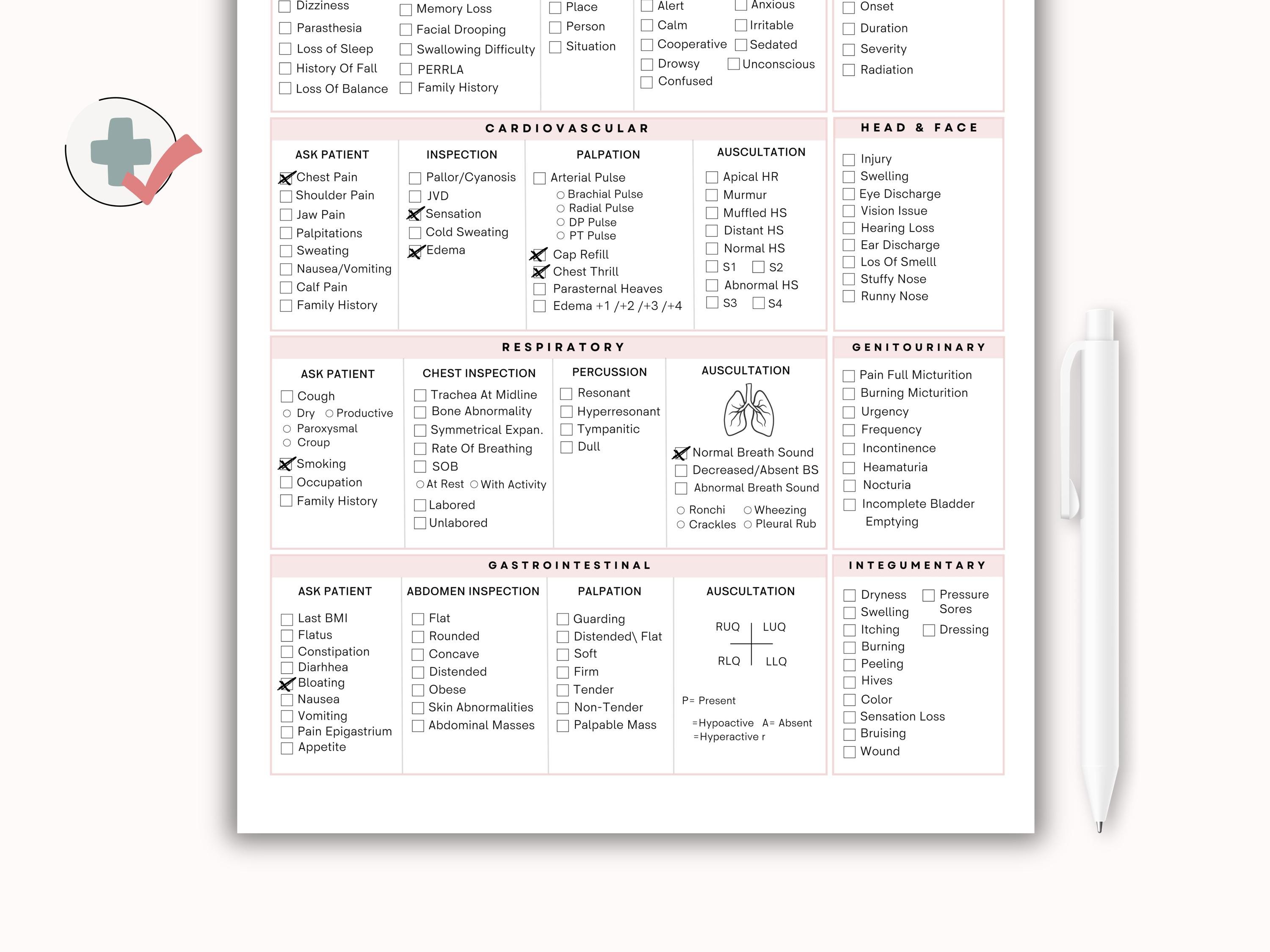 Head to Toe Assessment Checklist | Nurse Report Sheet (PDF) - Etsy