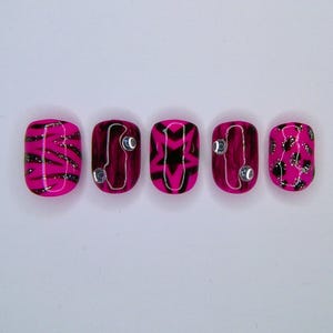 Rumors - pink and black y2k mcbling press on nails - different shapes available!