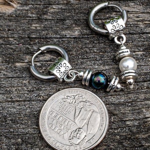 Bohemian Stainless Steel Hoop Earring: Shell Pearl, Rainbow Peacock