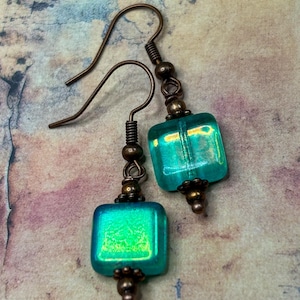Square Czech  Picasso Earrings  Rustic Earrings  Bohemian