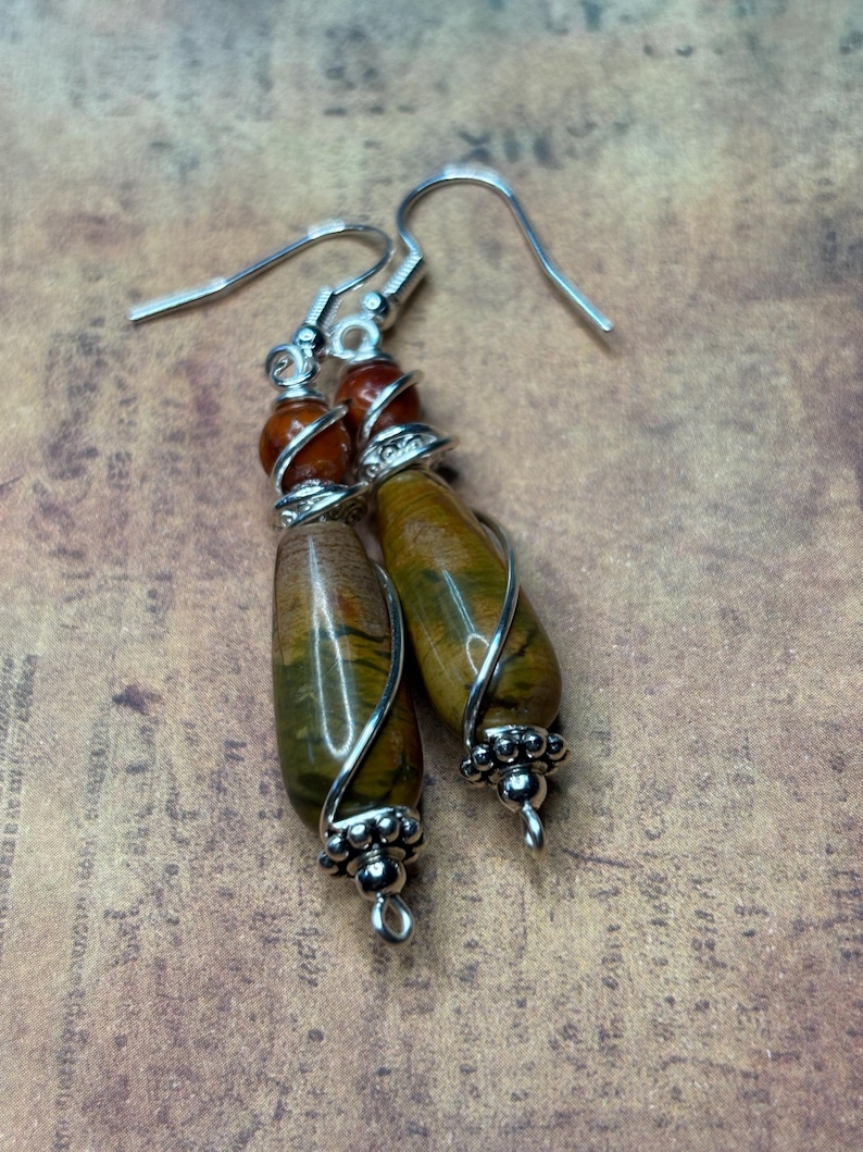 Red Creek Jasper Dangle Earrings: Bohemian Rustic Teardrop Jewelry image 17