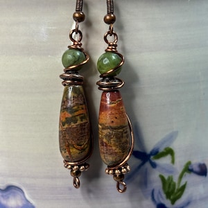 Red Creek Jasper Dangle Earrings: Bohemian Rustic Teardrop Jewelry