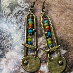 Boho Dangle Earrings: Antique Silver, Brass, Copper, Glass Beads
